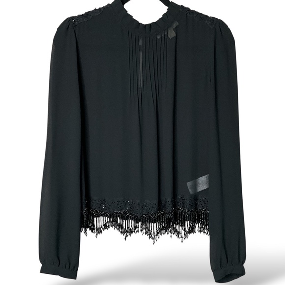 MICHAEL MICHAEL KORS Black Beaded Long Sleeve Fancy Easy Care Poly Blouse Sz M - Picture 1 of 10
